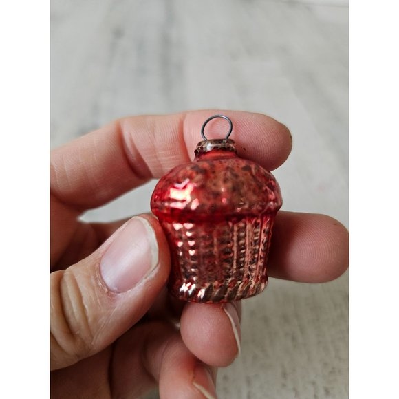 Antique Mercury glass basket mini ornament Xmas red pink ornament tree - Picture 3 of 8